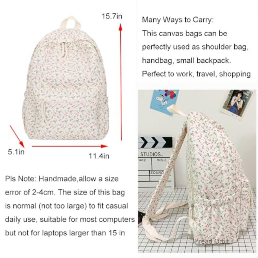 Cotton Canvas Daypack Backpack with 8 Pockets, Waterproof Travel Bag - Picture 5 of 7